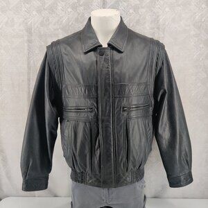 Wilsons Leather Jacket Mens Medium Black Leather Bomber Zip Thinsulate Liner‎